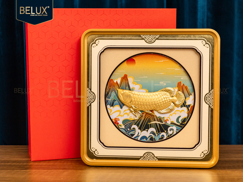 Tranh Cá Rồng Dát Vàng 24k 28x28cm